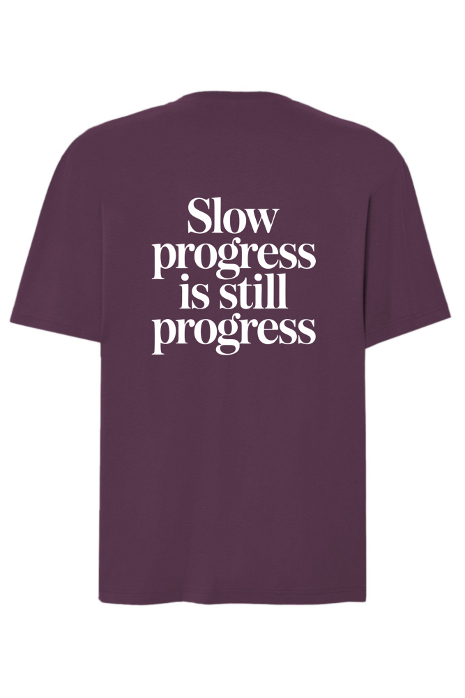 tshirt oversize śliwkowy slow progress